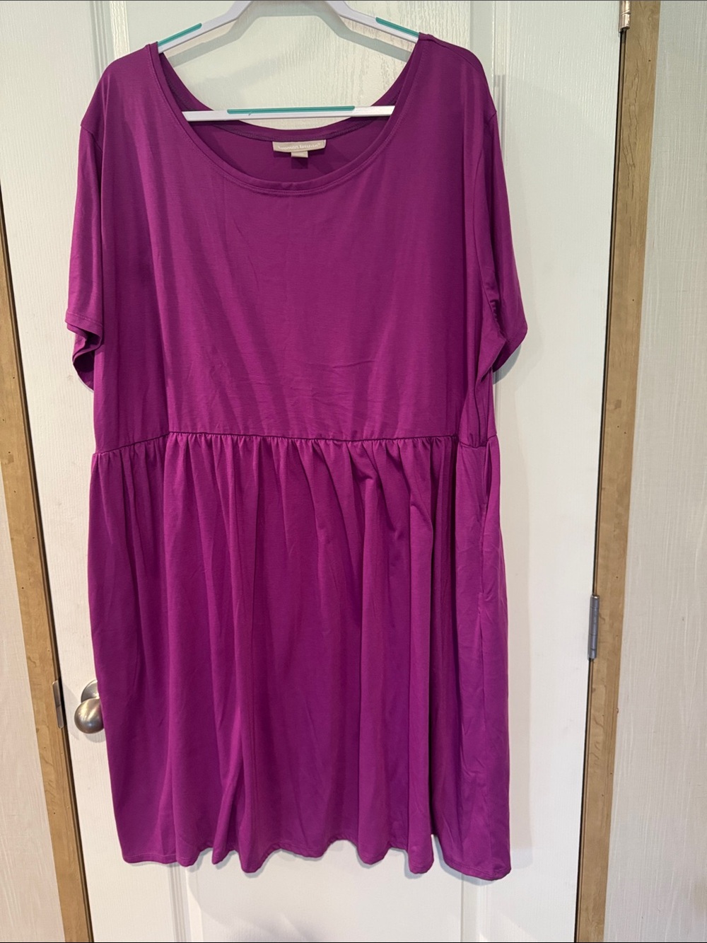 Woman Within Scoop-Neck Babydoll Midi Dress - Magenta